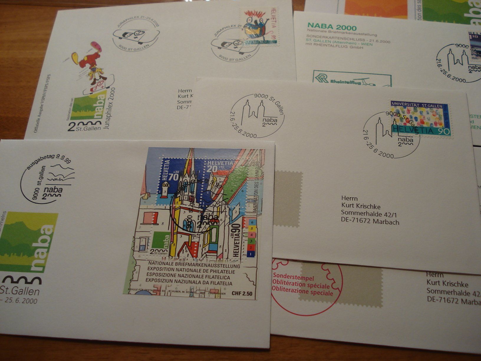 Alle Briefmarken: Set NABA 2000 St. Gallen, 8 Belege mit Einkaufshilfe – Gebraucht aus Niederwil AG von morostahu 2