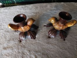 2er Set Vogel Kerzenständer, Metall, Vintage Stil, Gold
