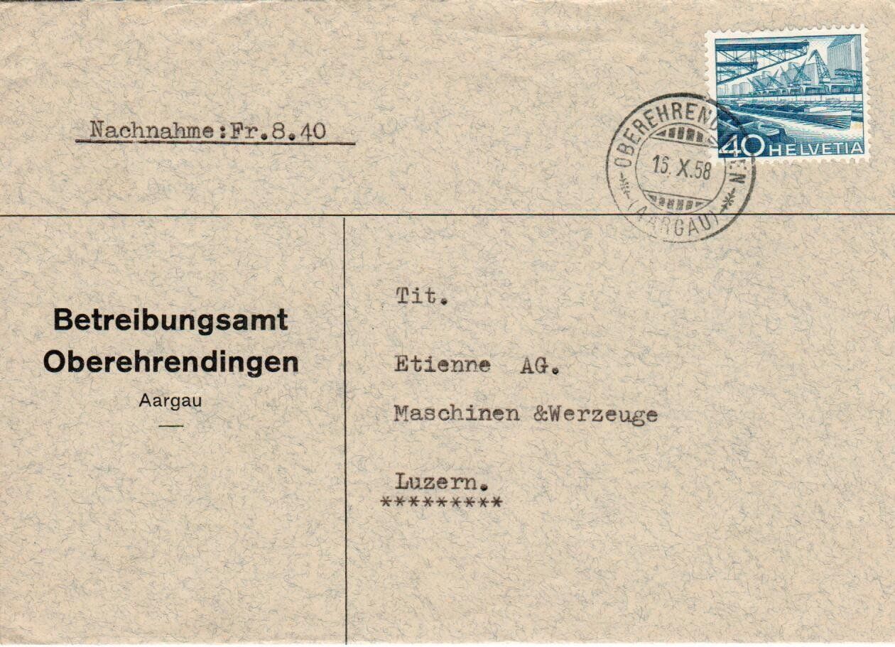 Tous les timbres: Brief, Oberehrendingen 1958 – D'occasion à Wolhusen par Curver9