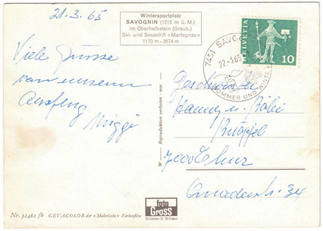 Cartoline postali: Savognin mit Sessellift Martegnas – Usato da Binningen venduto da Mountainrider 1