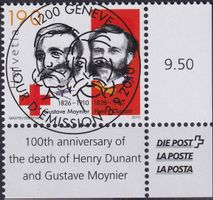 2010, Nr.1358 "Dunant+Moynier" mit ET-Voll-Stempel +ECKTABS.
