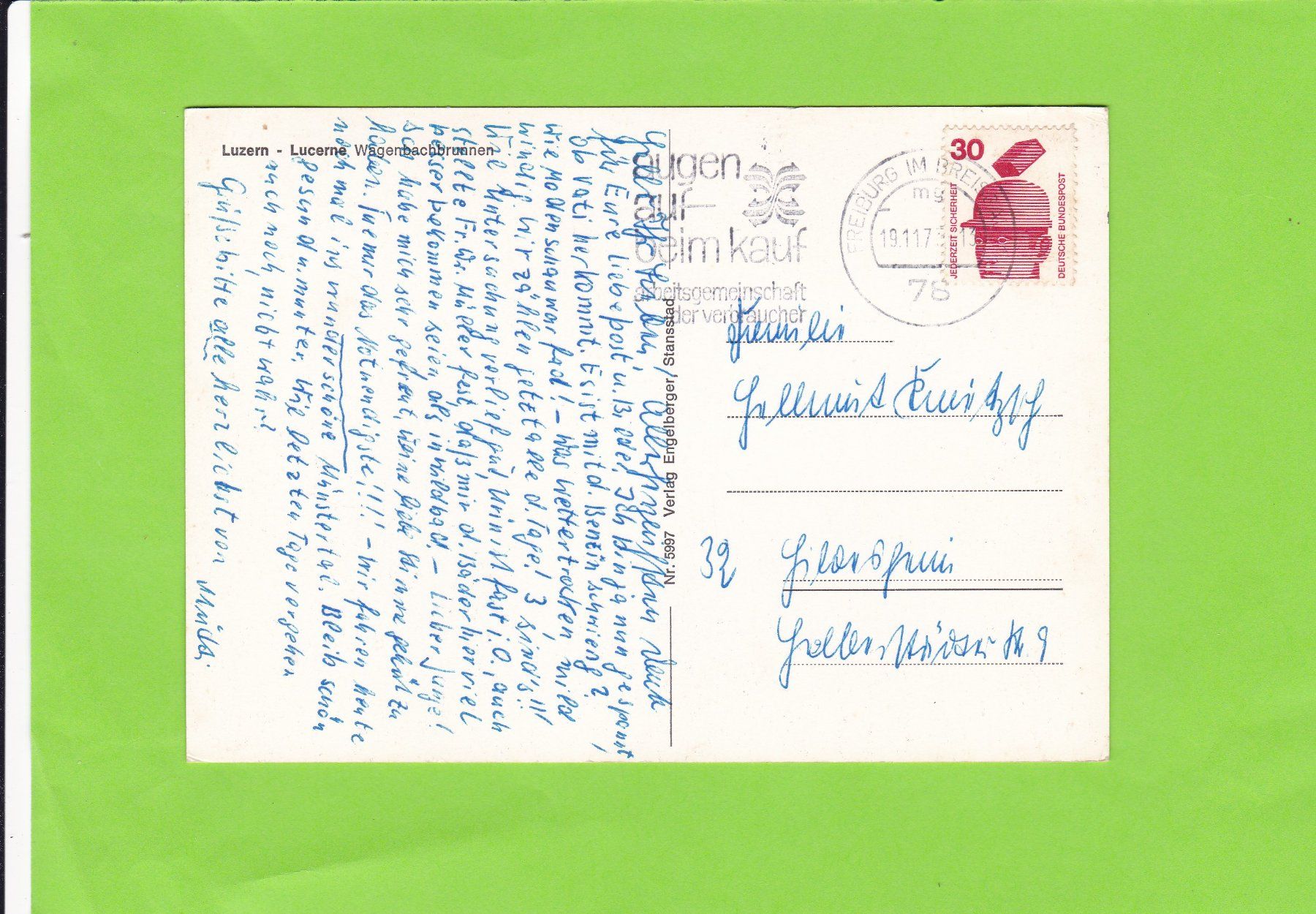 Cartoline postali: Luzern-Wagenbachbrunnen – Usato da St. Peterzell venduto da neckertal 1