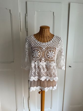 Hippie Grobstrick Oberteil weiss M