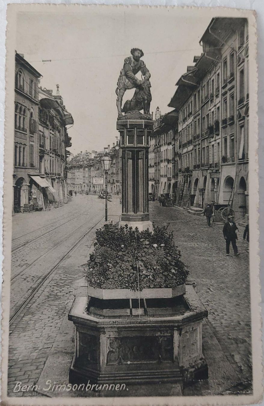 Ansichtskarten: BERN - Simsonbrunnen - 1913 – Gebraucht aus Delémont von Domdom1