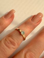 Ring Aqua Chalcedon 925 Silber gold Stapelring fein rund 49