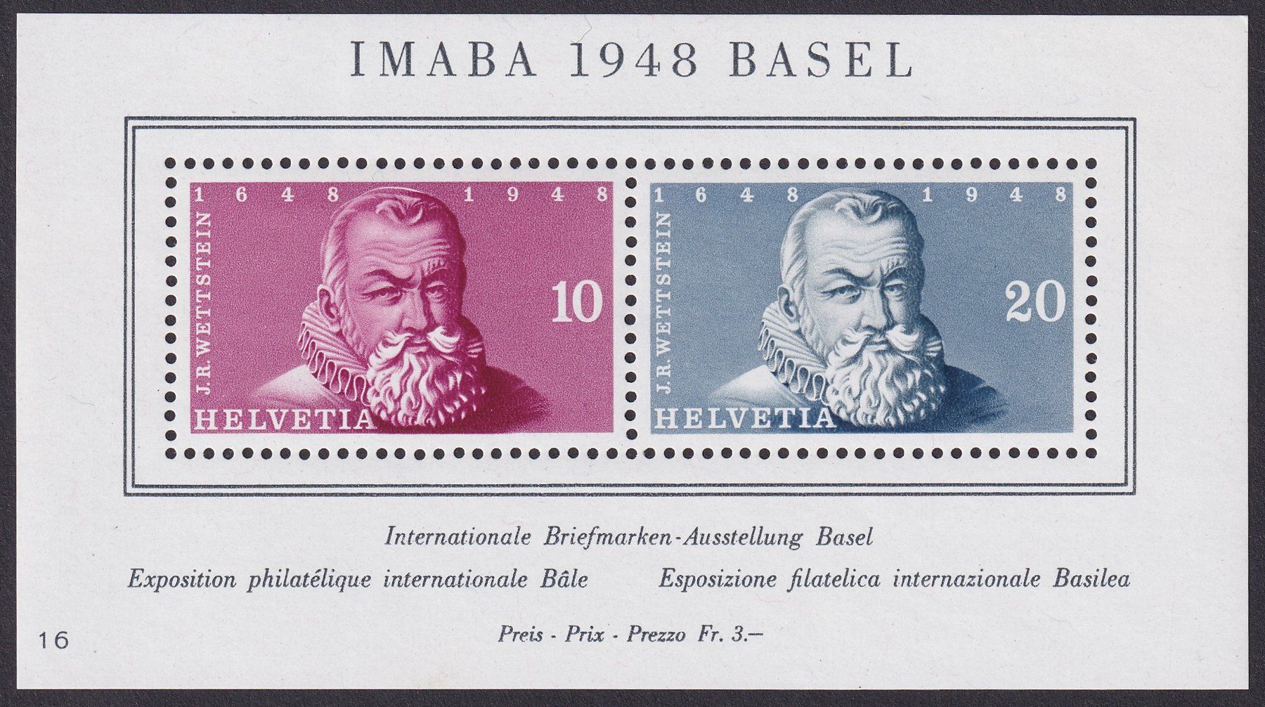 Tutti i francobolli: W31 IMABA Block Basel 1948 postfrisch **, Kat: 100.- – Difettoso da Ebikon venduto da SilvioFreund