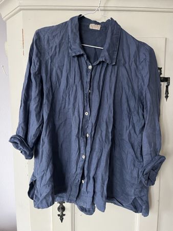Damenhemd langarm blau Leinen
