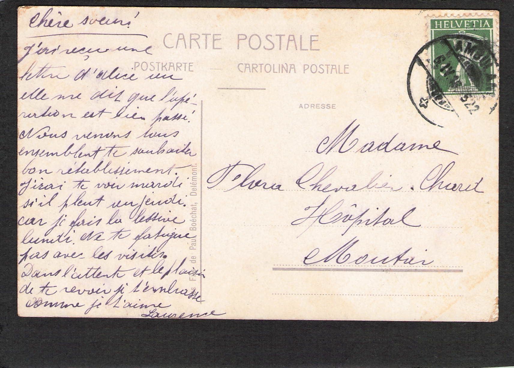 Cartoline postali: CP× JU Delemont,Vue Generale , 1916 – Usato da Reichenburg venduto da Pipo-67 1