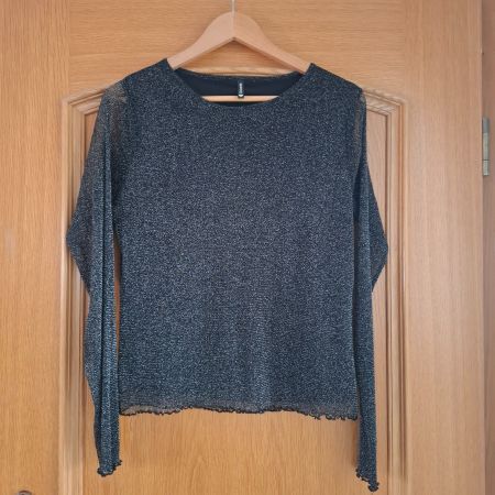 Damen Langarmshirt, schwarz/Glitzer, Gr. XL