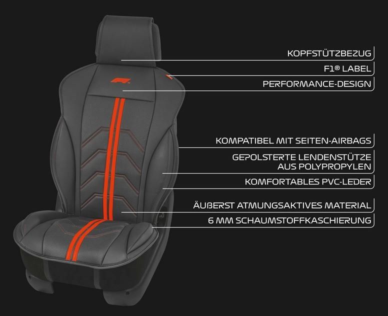 F1 Autositzauflage RT SC150, passend für die meisten Sitze