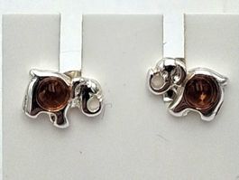 Elefanten Ohrstecker  925 Sterling Silber  dunklem Bernstein
