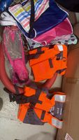 Swimming gear set orange life vests snorkel mask