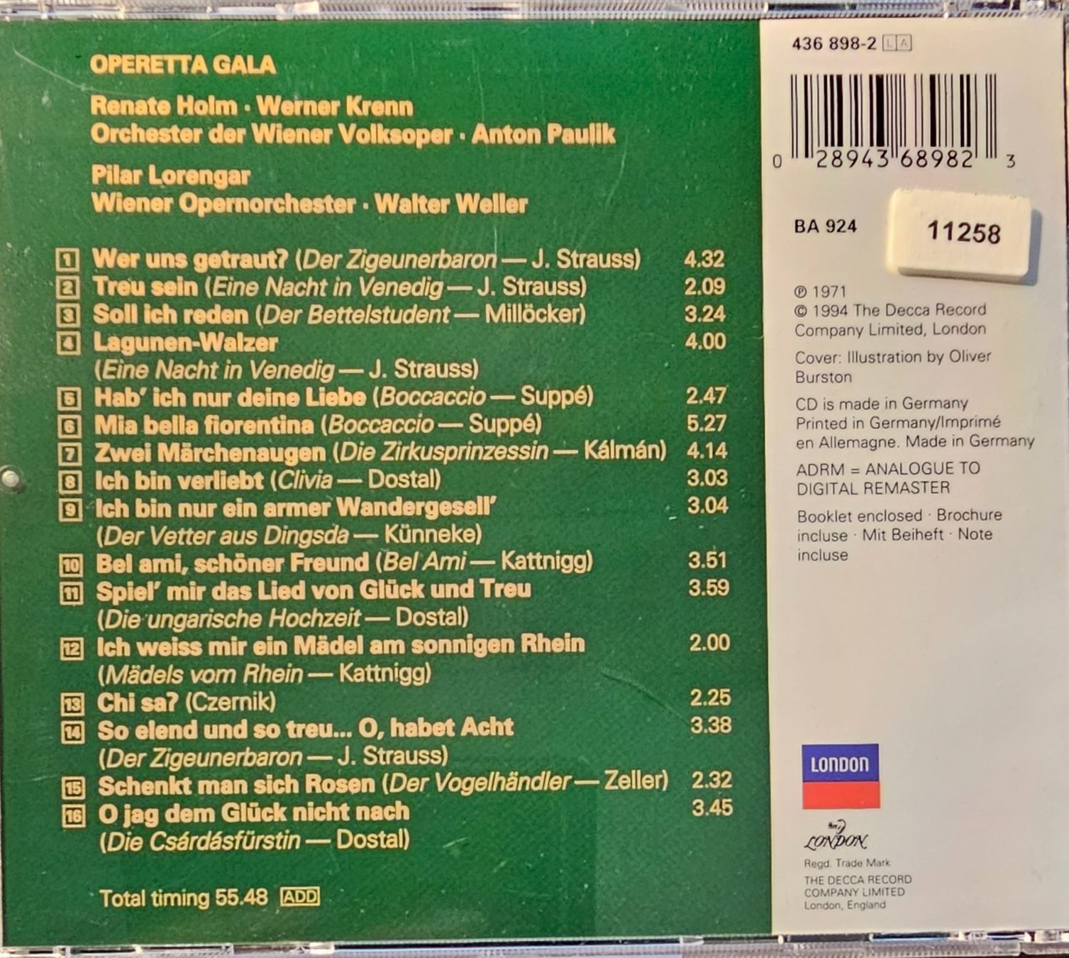 CDs: Holm / Krenn / Lorengar / Paulik - Operetta Gala – Gebraucht aus Wahlen b. Laufen von Cg10 1