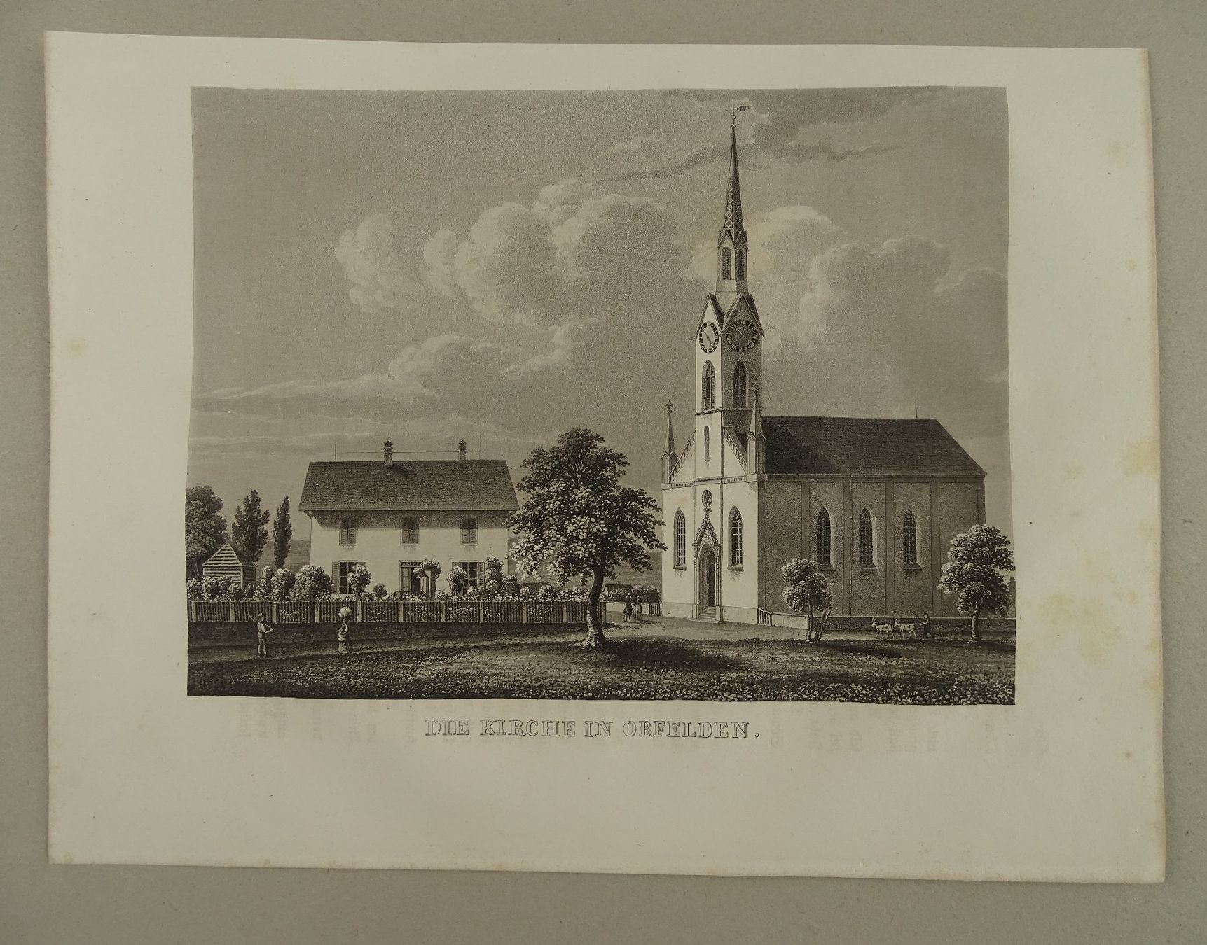 Incisioni: KIRCHE IN OBFELDEN, AQUATINTA, 1853 – Usato da Grüningen venduto da Kartensammler 1