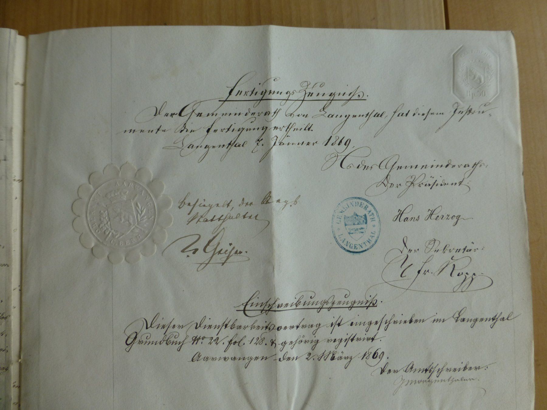 Documenti: Langenthal/ Schoren, 2. März 1869 – Usato da Bettlach venduto da 1saurer 6