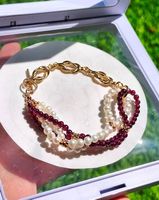 Bracelet de perles fait main + Grenat rouge