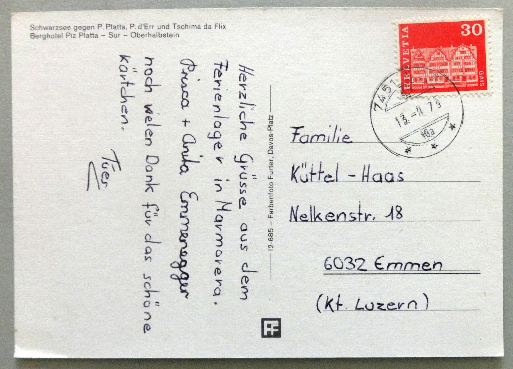 Cartoline postali: Sur - Alp Flix – Usato da Fétigny venduto da Billy2miny 1