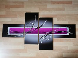 Modernes Bild abstrakt Pink/Schwarz-Weiss 4-teilig