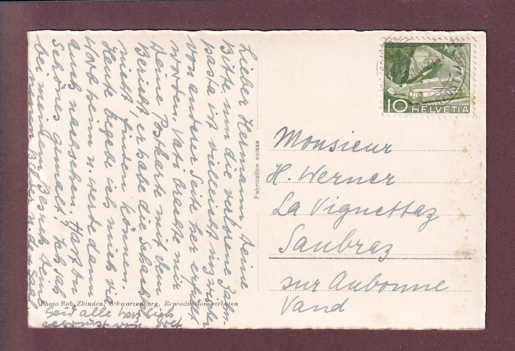 Ansichtskarten: NÜNENEN-GANTRISCH - 1961 – Gebraucht aus Pully von nicecards 1
