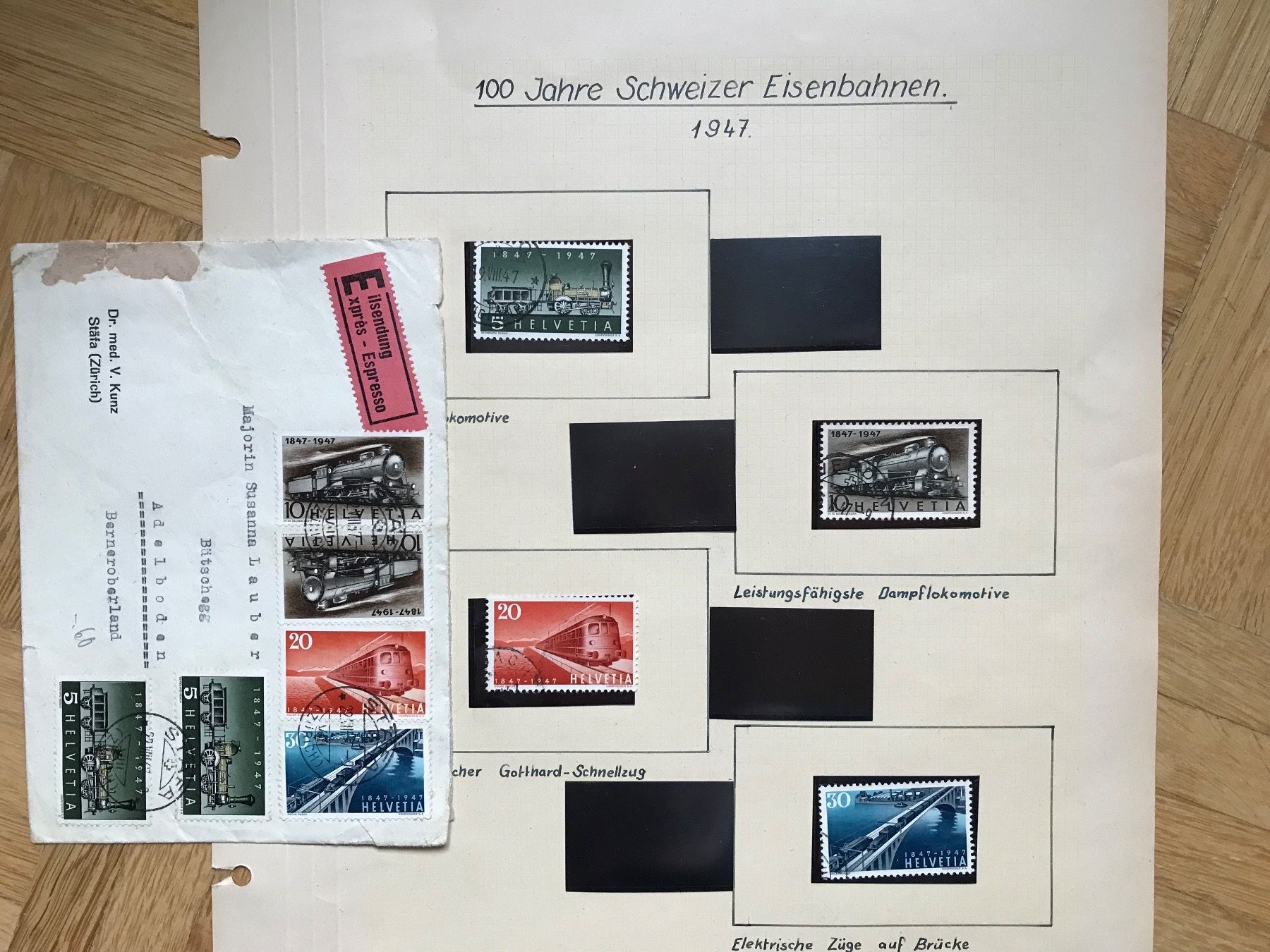 Tous les timbres: 1947, 100 Jh. Schweizer Eisenbahnen - Couvert + Einzelmarken – D'occasion à stäfa par brandy66