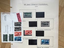 1947, 100 Jh. Schweizer Eisenbahnen - Couvert + Einzelmarken