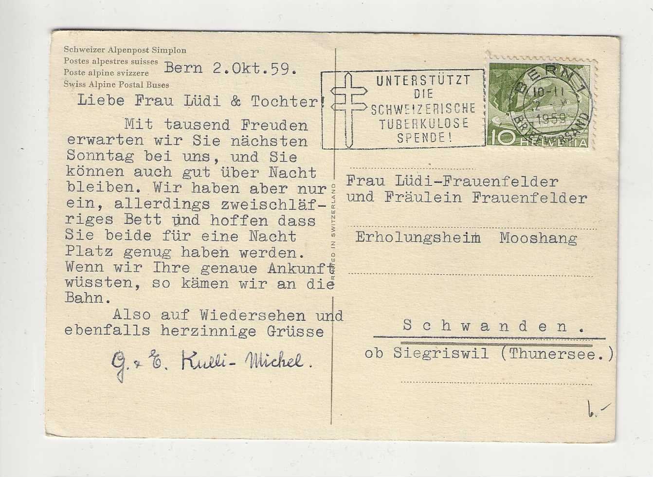 Cartoline postali: Postauto, 1959 – Usato da Spiez venduto da Niesen20 1