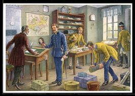 Ganzsache Poststube mit Postbeamten 1852