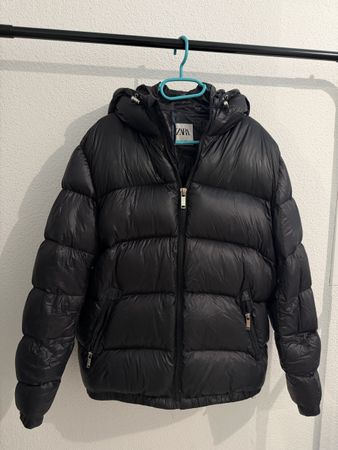Zara Puffer Jacket with Hood Black Size L