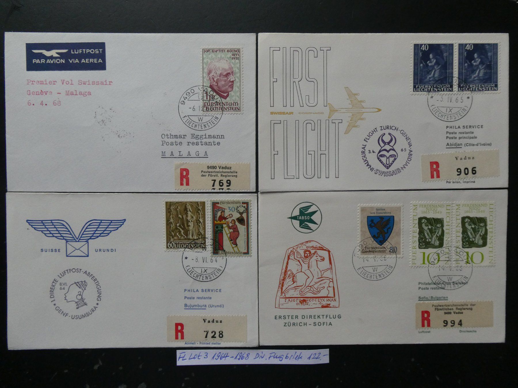 Tutti i francobolli: FL Lot 3 1964-1968 diverse Flugbriefe – Usato da Lausen venduto da Herbamare01
