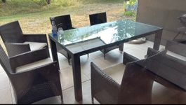 Gartentisch mit 6 Stühlen Polyrattan Glasplatte 140x80cm