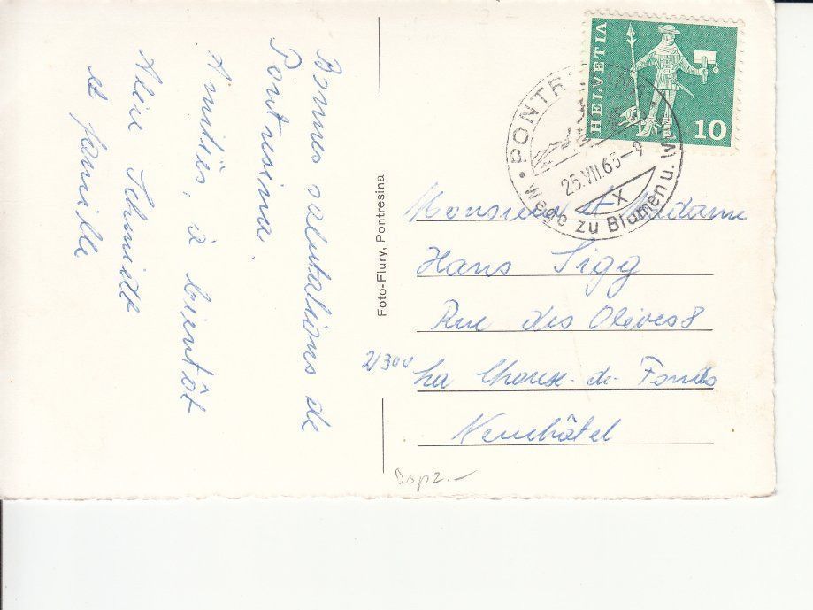 Cartoline postali: Pontresina 1965 – Usato da Bürglen TG venduto da StampGraf 1