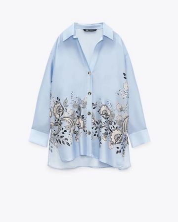 Zara oversized Satin Bluse in hellblau Gr.S