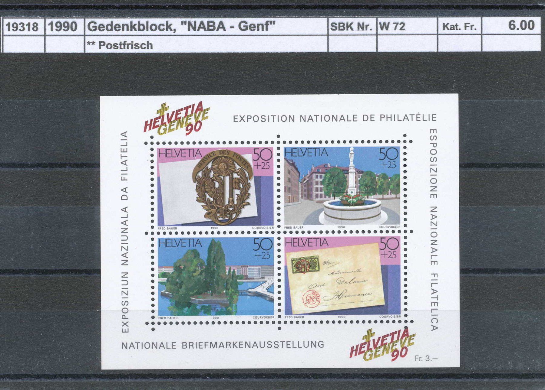 Alle Briefmarken: 1990 Gedenkblock "NABA - Genf", ** postfrisch – Neu (gemäss Beschreibung) aus Winterthur von Zupogeru