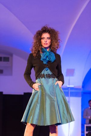 Designerkleid im Vintage Stil, Gr 36 Seide dunkel Türkis