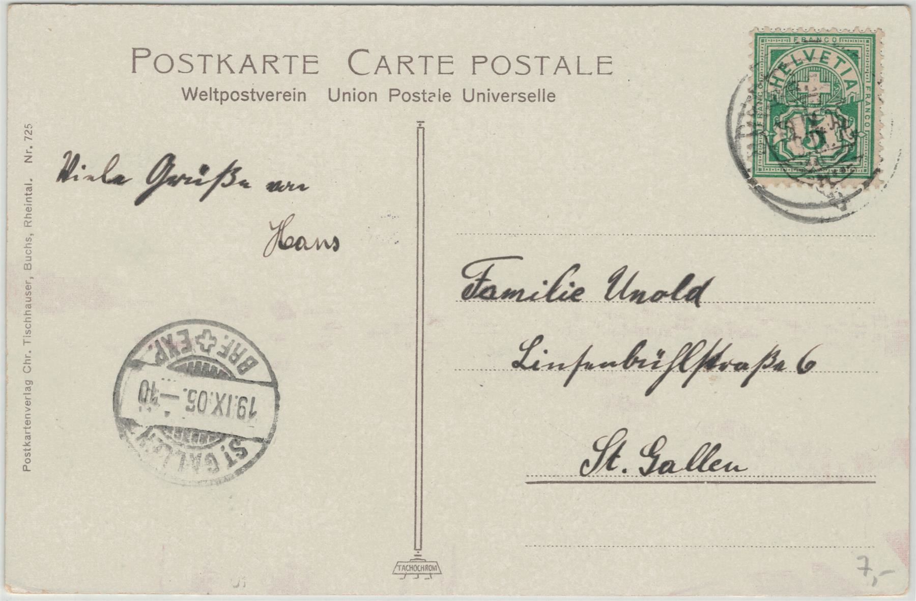 Cartoline postali: SG 194 BUCHS SG 1905 – Usato da Fribourg venduto da philafri 1