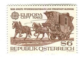 Briefmarke Pferdeeisenbahn Budweis–Linz–Gmunden. Österreich