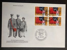 Schweiz 1985 Zugpersonalverband Cachet+Stempel+Marke 4er