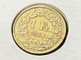 Schweiz 1 Silber-Franken 1956 B vzgl vergoldet Helvetia