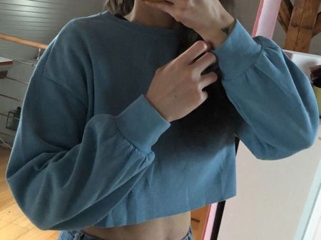 Damen Crop Shirt Pullover XS light blue NEU Pull Bleu
