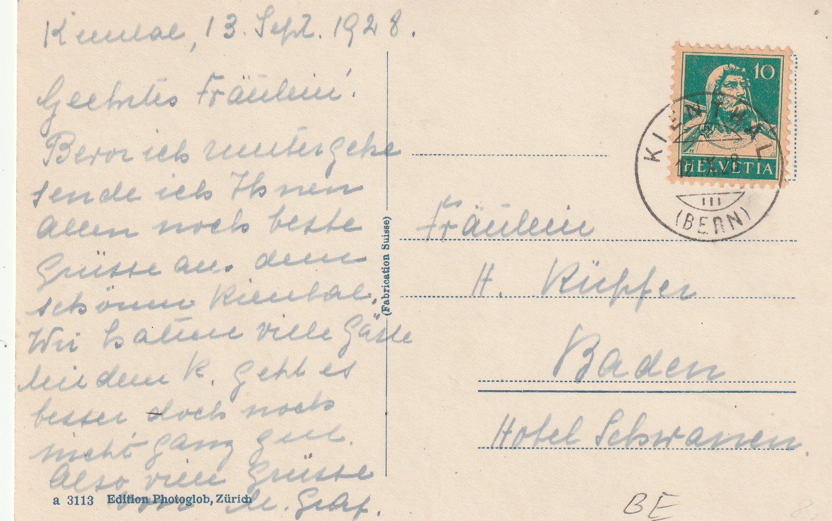 Cartoline postali: Kiental - Karte gelaufen 1928 – Usato da uttwil venduto da Koehlerfred 1