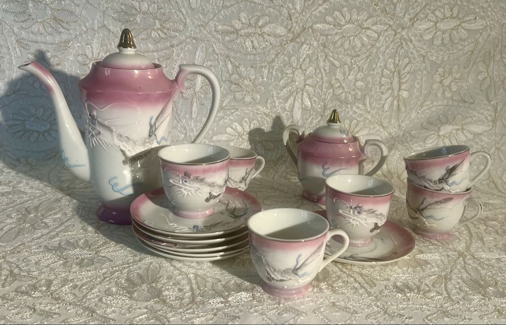 Service à thé porcelaine Satsuma Japon décor Geisha lithophanie Théière tasse... - Vendu