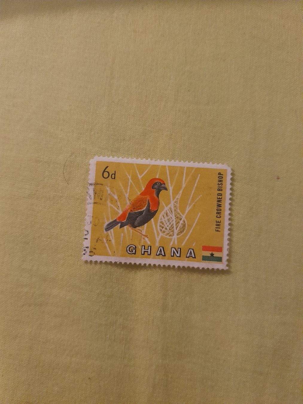 Tutti i francobolli: Ghana - Timbre rare, Oiseau "Fire Crowned Bishop" 6d – Usato da Marly venduto da globetrotter1723