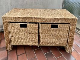 Geflochtene Schuhbank / Sitzbank mit 2 Schubladen  Natur