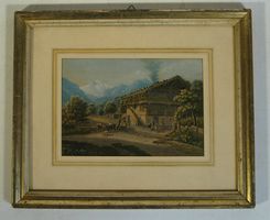Bauernhaus kolorierter Stich