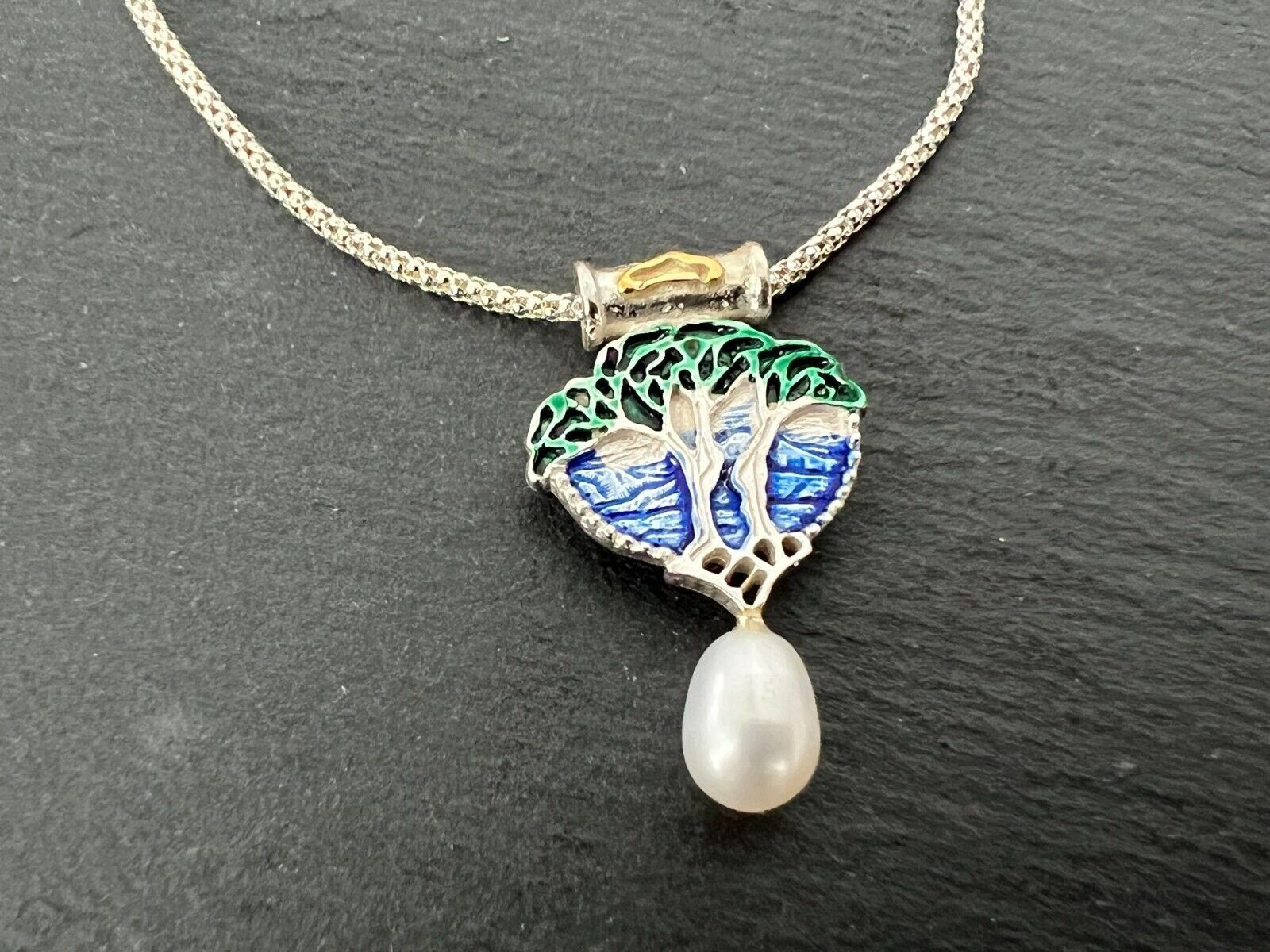 Ketten: Jugendstil w- schönes Collier Silber 925 Email echte Perle – Neu (gemäss Beschreibung) aus Basel von ivoli 4