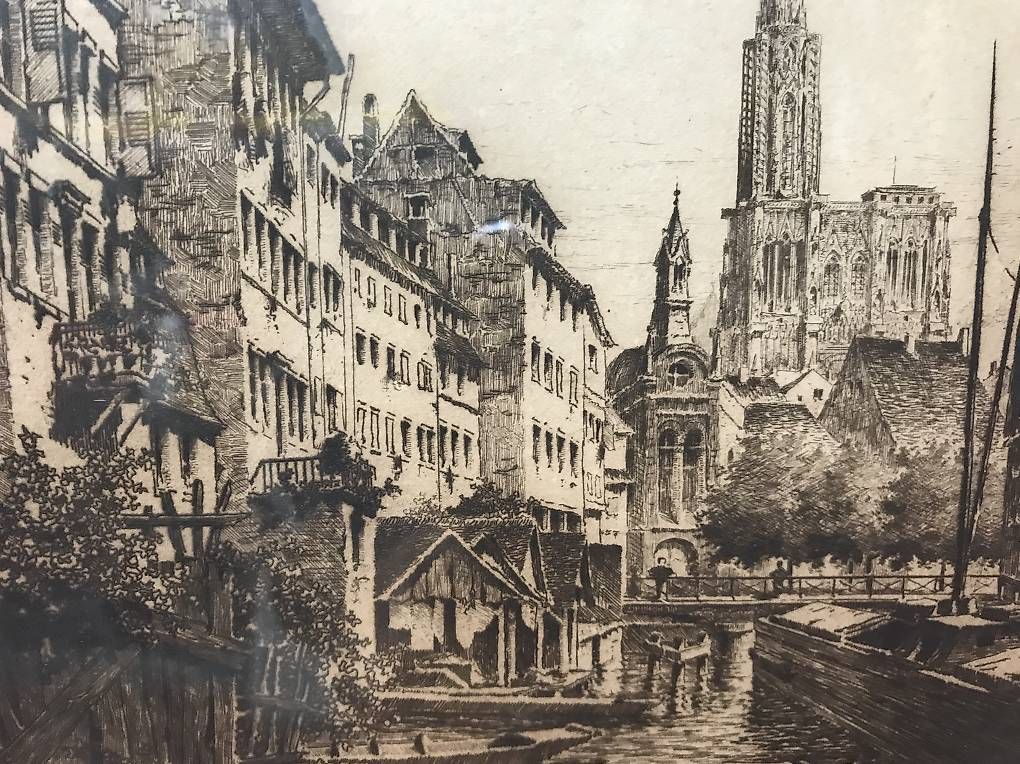 Arts picturaux & lithographies: Antike Radierund von Strasbourgh 1932 – D'occasion à Birsfelden par Werderr 1