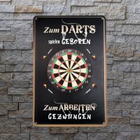 Deko Blechschild: Zum Dart Spielen Geboren, Vintage Stil