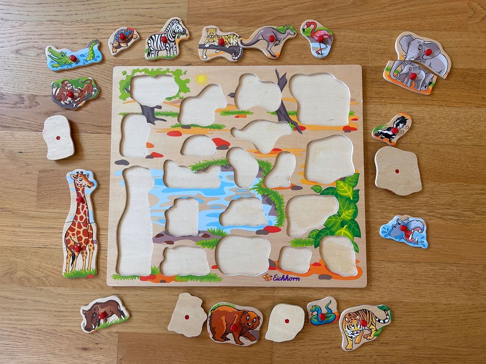 Heros Eichhorn Steckpuzzle - Puzzle In Legno 40x35 Cm Con 21 Pezzi - Temi: Safari, Fattoria, Città (modello Assortito)