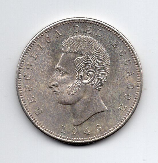 Tutti le monete: (2287) Ecuador, 5 Sucre, 1943, stgl – Usato da Rüthi (Rheintal) venduto da erdnuessli1