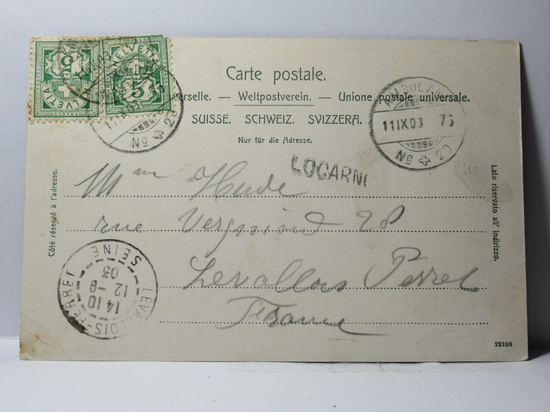 Cartoline postali: Ricordo di Locarno  1903 – Usato da Grenchen venduto da Bluemchen1900 1